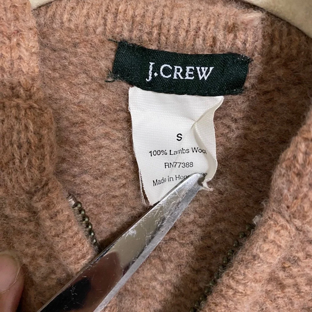 J. Crew Cabincore Cable Knit Hoodie Women Small Tan Brown Zip Front Wool Sweater